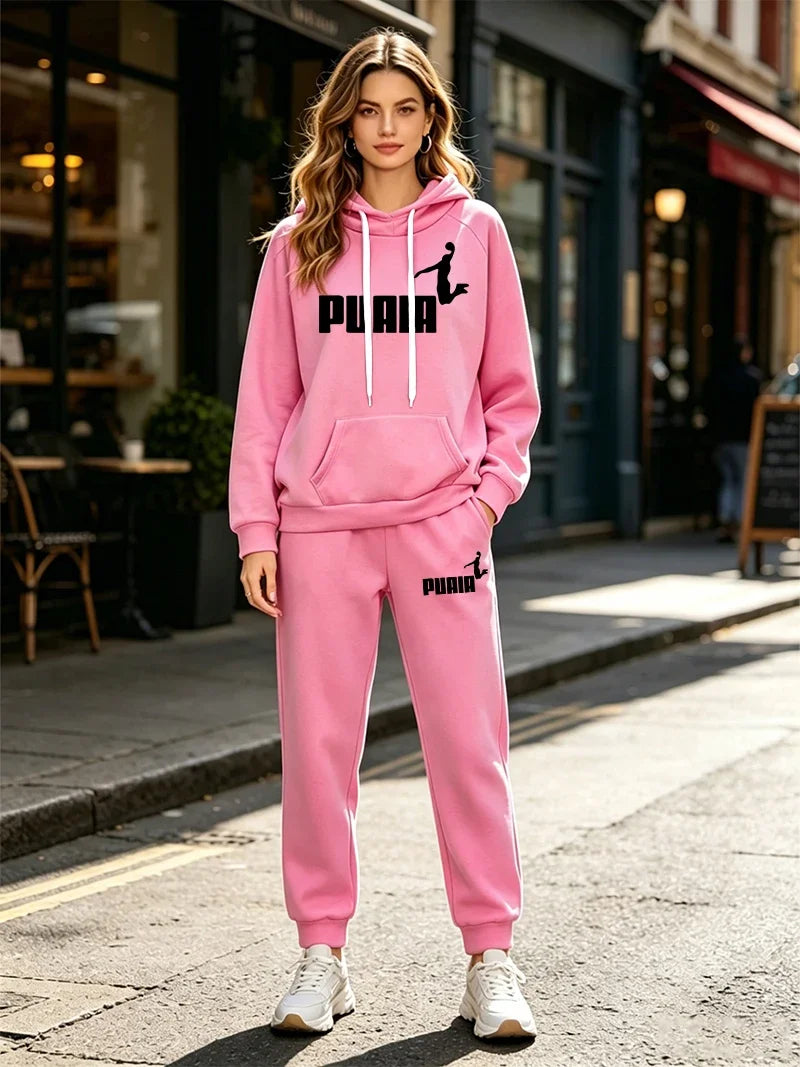 Autumn Winter Womens Tracksuit 2 Pcs Sets Casual Hooded Sweatshirt Outfits Outdoor Sports Clothing Warm Street Woman Pants Suit
