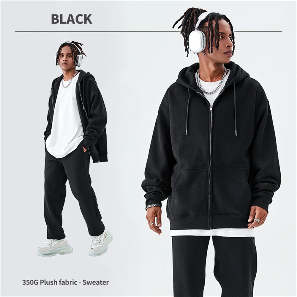 ZODF Basic Winter Men Fleece Zipper Hoodies Unisex Casual Loose 350gsm Warm Solid Hooded Sweatshirts Coats 18 Colors HY0726 - ATFH