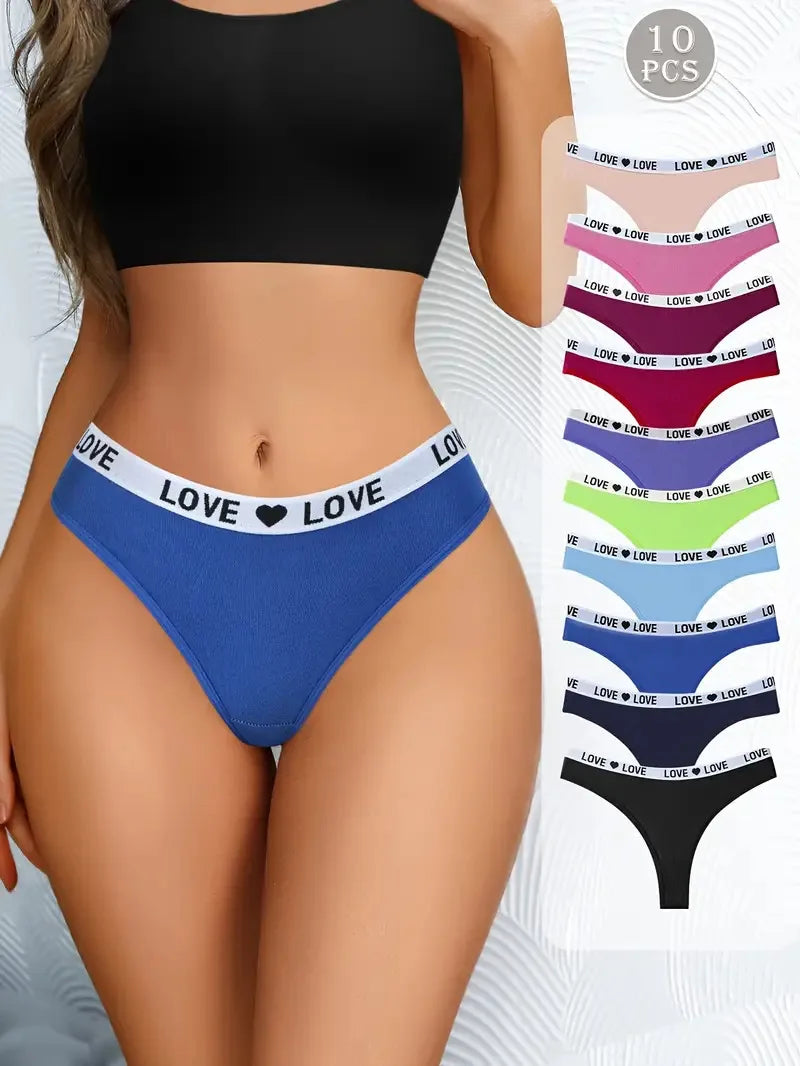 10Pcs Sexy Women Thongs Low Waist Panties Underwear Letter Girls Briefs Cotton G-String Breathable Ladies Panty Female Lingerie