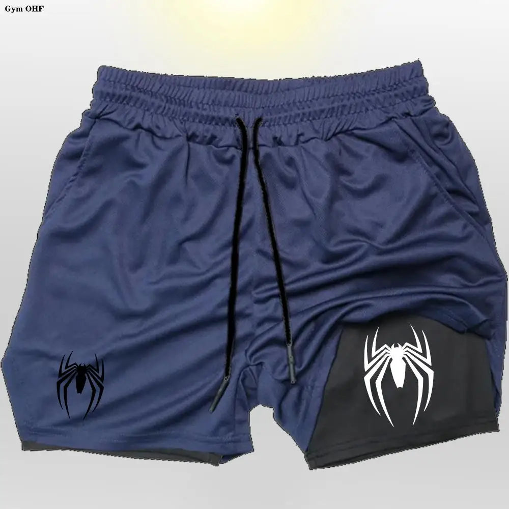 2099 Spider Sport Shorts Men Sportswear Double-Deck Running Shorts 2 In 1 Beach Bottoms Summer Gym Fitness Training Short Pants