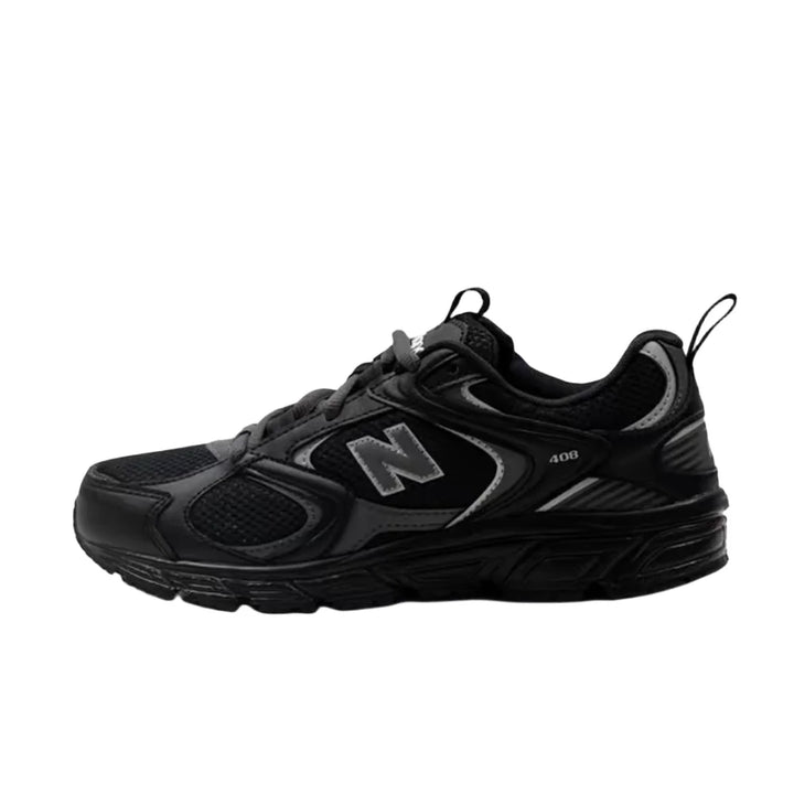 New Balance 408 black unisex low-top sneakers with a chunky sole and N logo