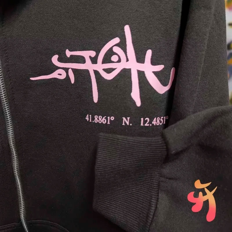 Winter Brown Fleece Utopia Jackets High Quality Vinatge Print Zipper Hoodie Hiphop Street Cactus Jack Hoodys Men Women Cleanfit - ATFH