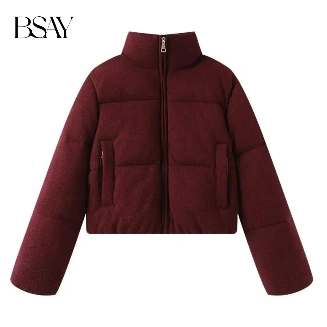 BSAY Knitted Cotton Jacket for Women Fashion Autumn Winter New Long Sleeved Stand Collar Zip Short Coats Chic Ladies Tops Mujer ATFH