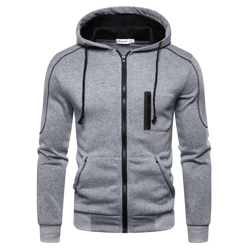 Men's Long Sleeve Zip Up Hoodie Casual Athletic Sweatshirt Hooded Jacket with Pockets Spring Fall Warm Fleece Lined Coat Outwear - ATFH