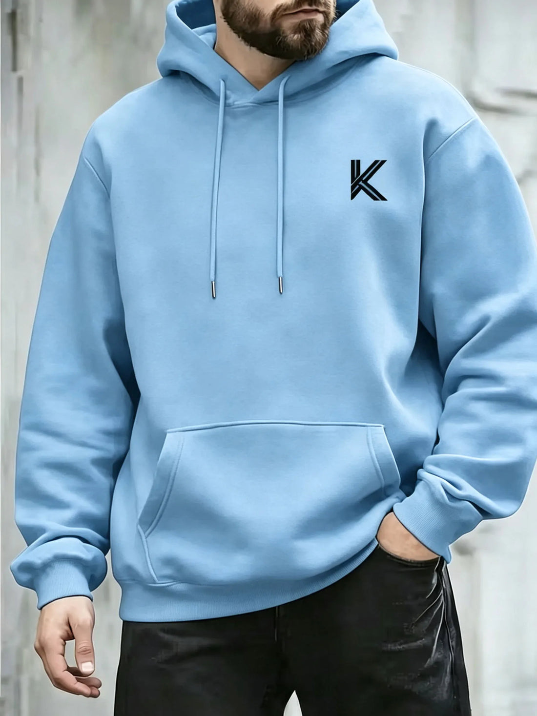 Autumn Winter Men Women Loose Hooded Sweatshirt Simple K Letter Chest Print Long Sleeve Pocket Hoodie Daily Streetwear Pullover