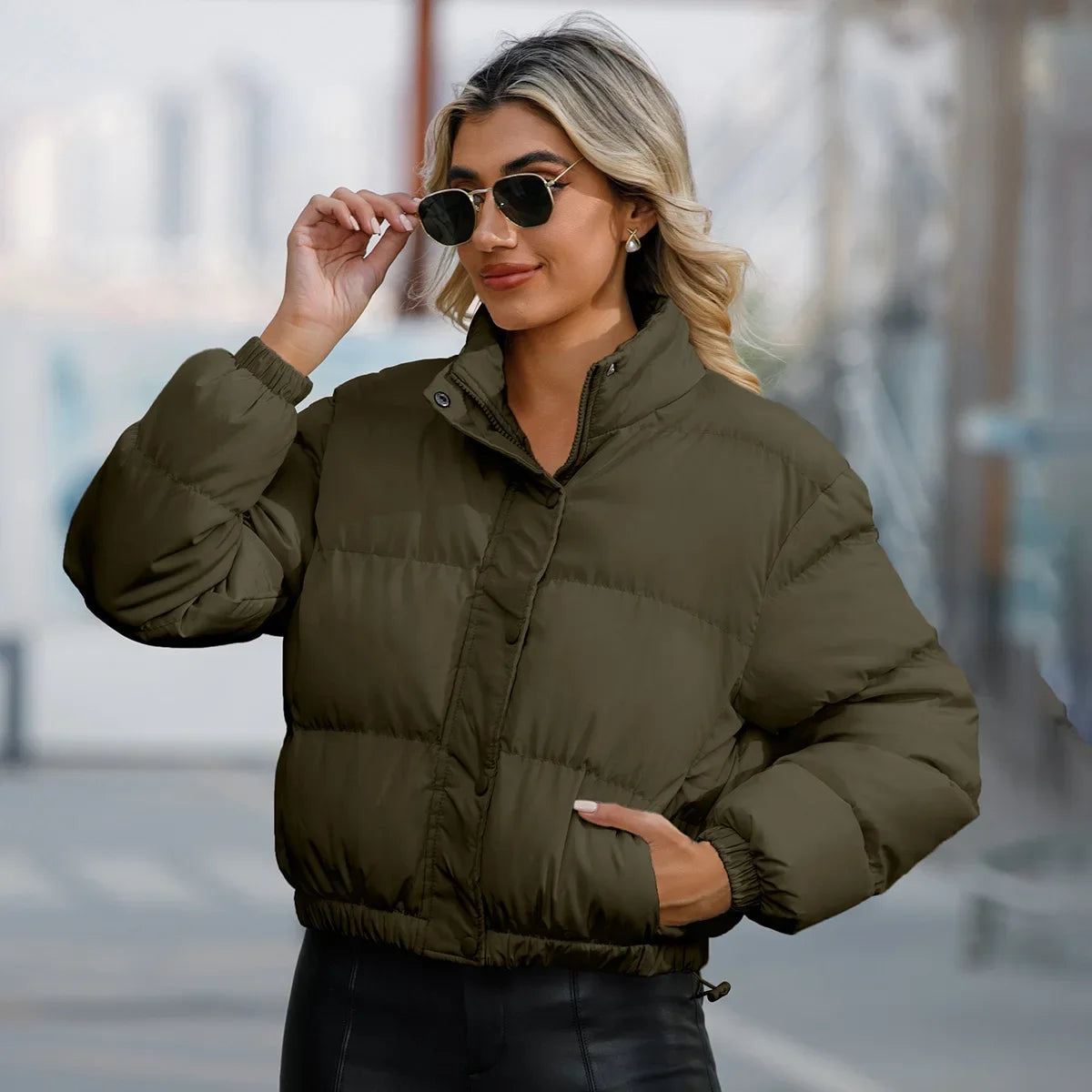 Women Parkas Turtleneck Full Sleeve Thick Coats Loose Short Coat Solid Zipper Solid Spliced Jackets Casual Office Lady ATFH