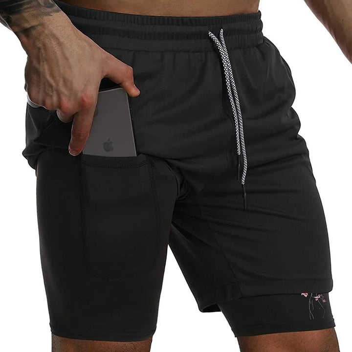 Blossom Print 2 in 1 Performance Shorts for Men Athletic Quick Dry Shorts with Phone Pocket Summer Gym Workout Running Shorts