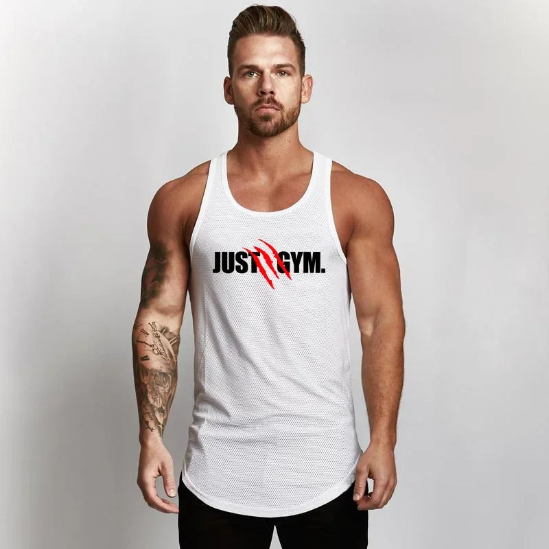 Gym Tanktops Vest Stringer Undershirt Fashion Mesh Mens Tank Top Fitness Brand Workout Casual Singlets Sleeveless Bodybuilding