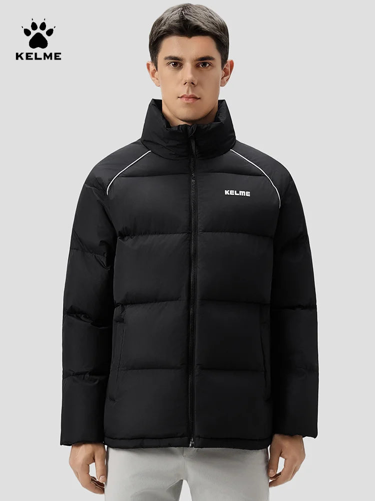 Kelme Men's Warm Cotton Jacket, Casual Stand Collar Loose Fitting Bread Jacket, Outdoor Comprehensive Training Jacket