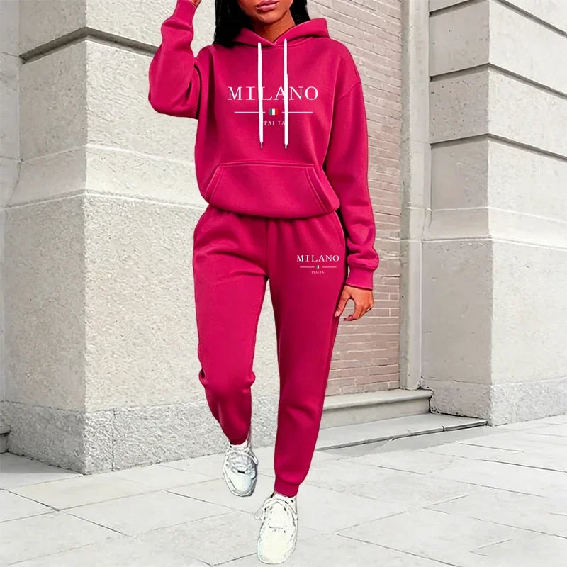 Fashion Women's Outfits Casual Hooded Sweatshirt Sweatpants 2 Pcs Suit Sports Jogging Clothes AutumnWinter Warm Woman Pants Sets