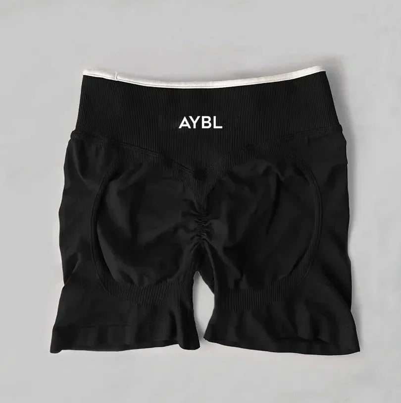 Short De Sport Blanc Sans Couture Pour Femme  Taille Haute, Effet Push-up, Ldéal Pour Le Yoga Et La Course A Pied