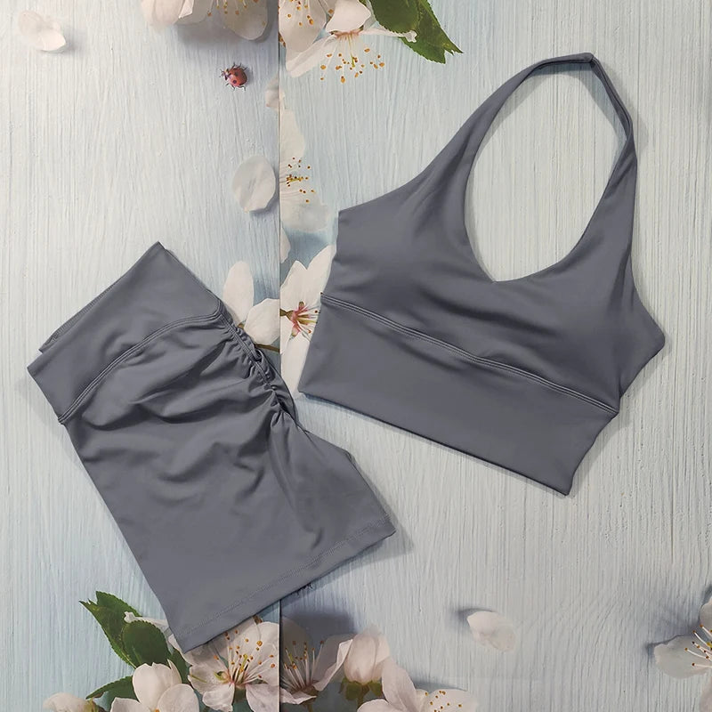 Scrunch Sports Suit Women's Yoga Set Gym Wear Sexy Sports Bras and Flared Leggings Sets Fitness Outfits Female Workout Clothes ATFH