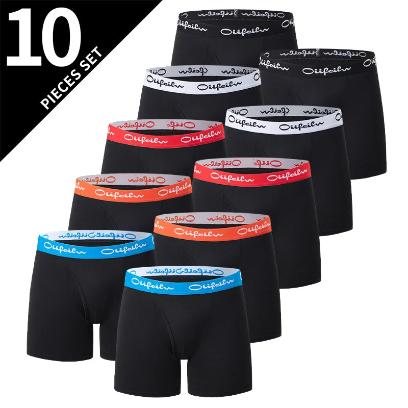5-piece Set Of Men's Black Classic Four Cornered Long Underwear Quick Drying Comfortable Sporty Youth Flat Underwear Trendy