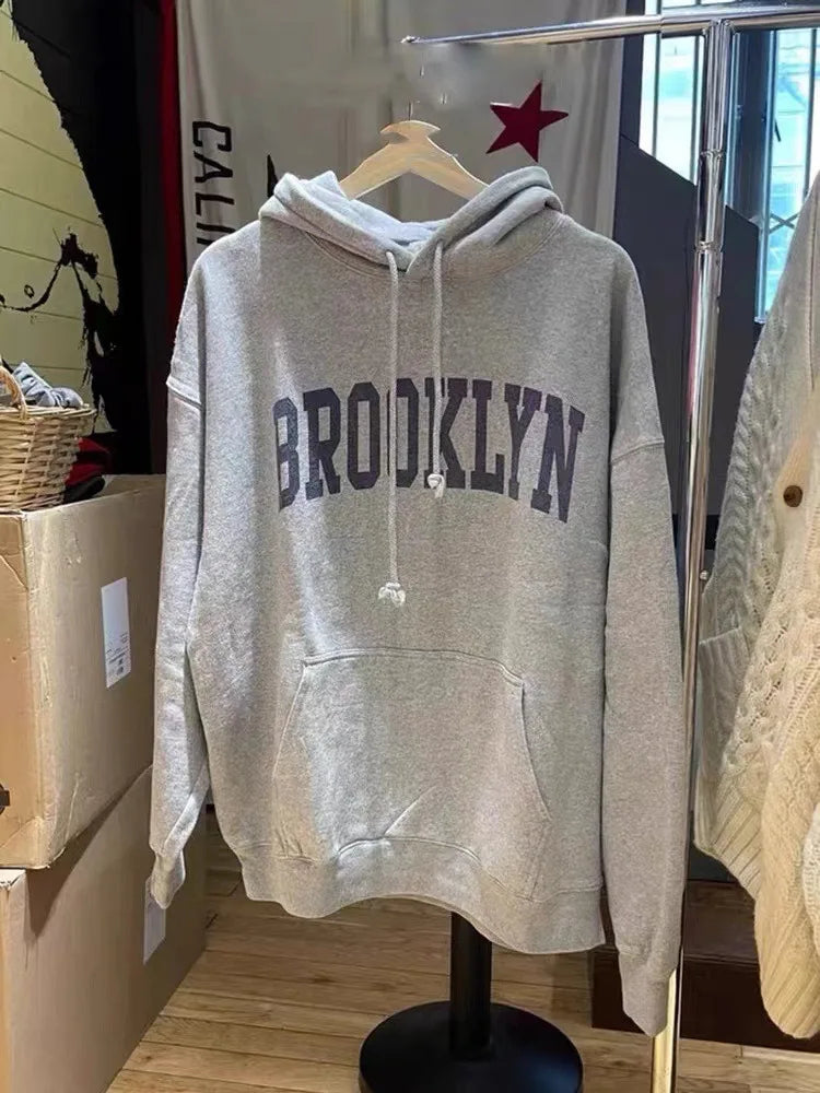 Autumn Letter Print Loose Drawstring Hoodies Women New Casual Pocket Streetwear Cotton Pullover Top Sweet Cute Sweatshirts OOTDS - ATFH