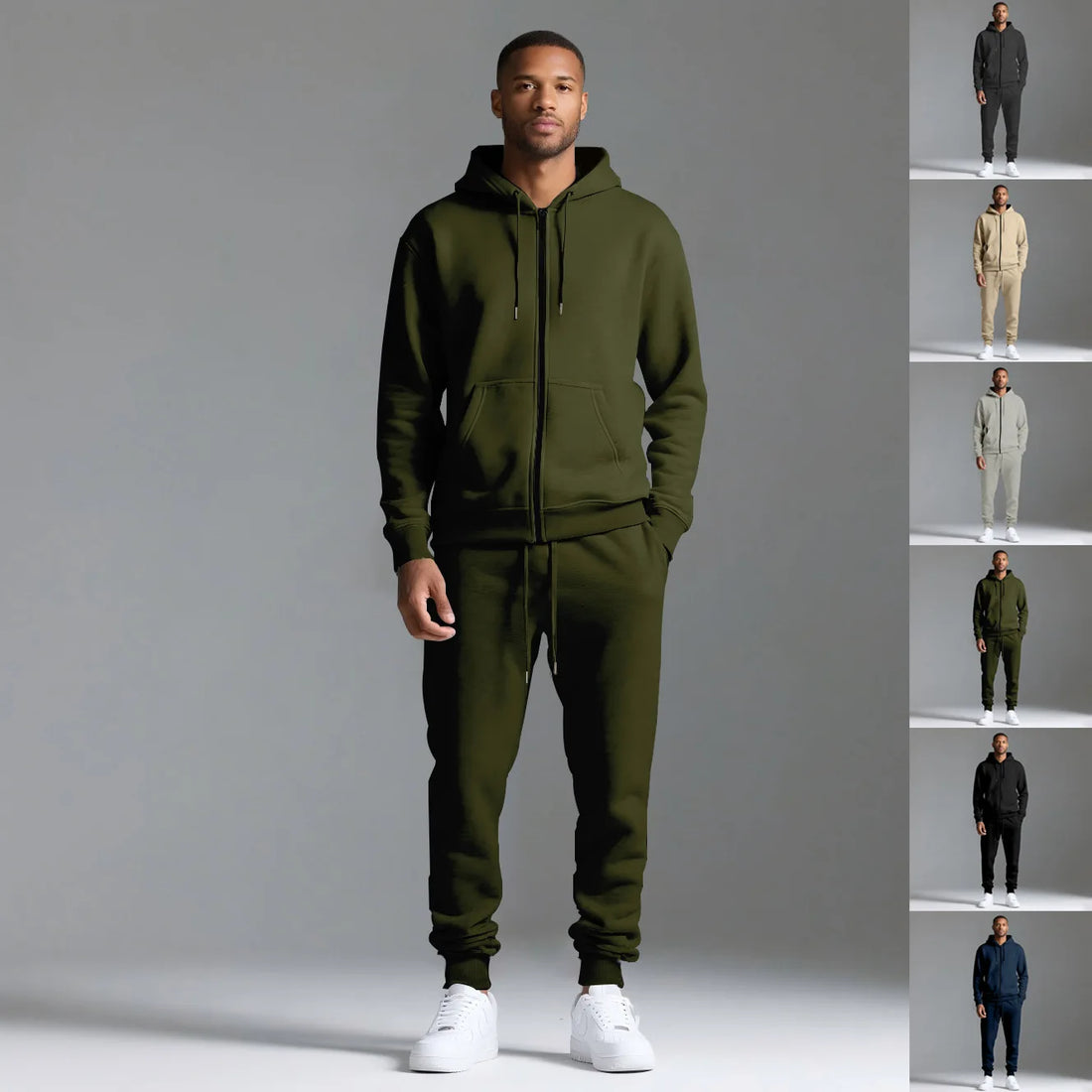 Custom LOGO autumn and winter men's long-sleeved trousers hooded sports and leisure fleece warm and comfortable two-piece set - ATFH