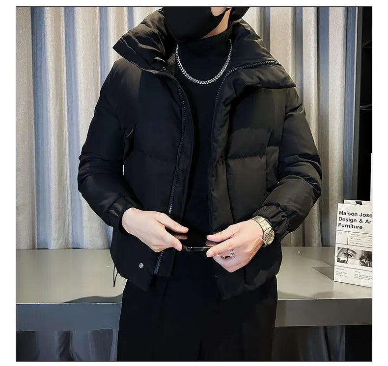 Men's Autumn Winter Thickened Warm Jacket Waterproof Casual Loose Parkas Solid Stand O-Neck Parka for Men Street Coat Men Q47 ATFH