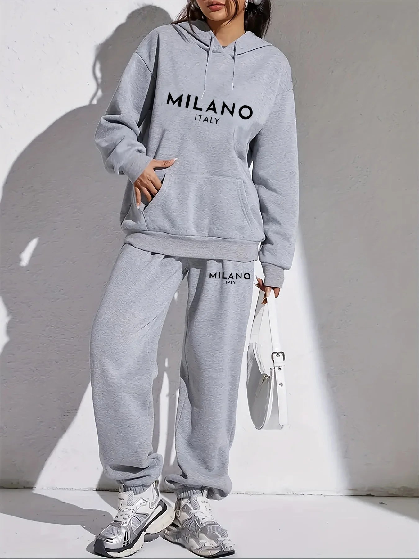 Women's Autumn/Winter Hoodie+Sports Pants Set Street Casual MILANO ITALY Letter Printed Fashion and Velvet Warm Clothing