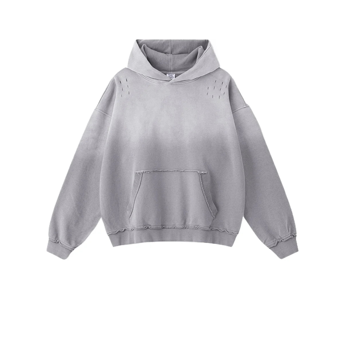 Custom LOGO men's 2025 autumn 370G heavy 100% cotton gradual change hole hooded sweater straight trousers set - ATFH