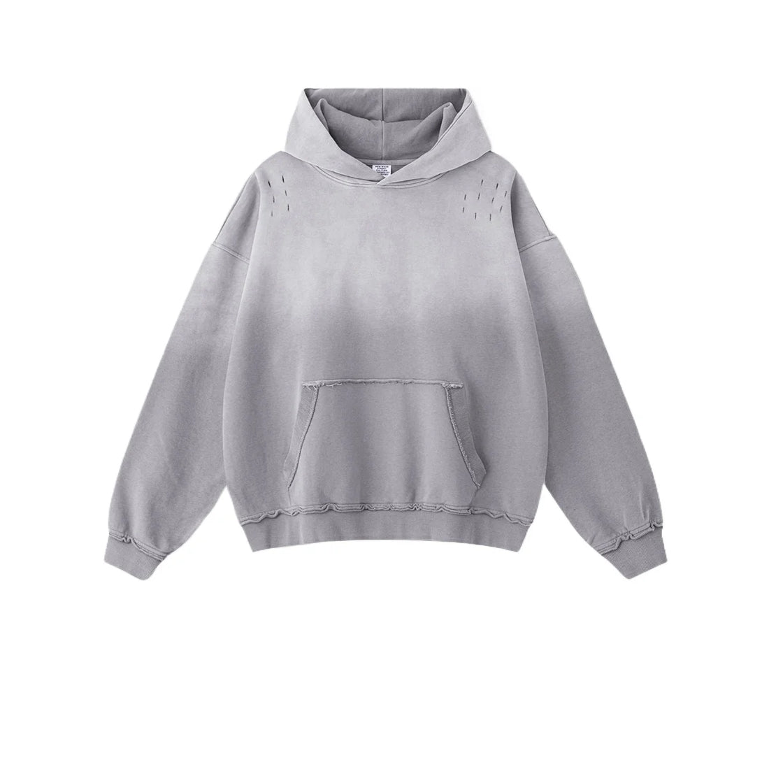 Custom LOGO men's 2025 autumn 370G heavy 100% cotton gradual change hole hooded sweater straight trousers set - ATFH
