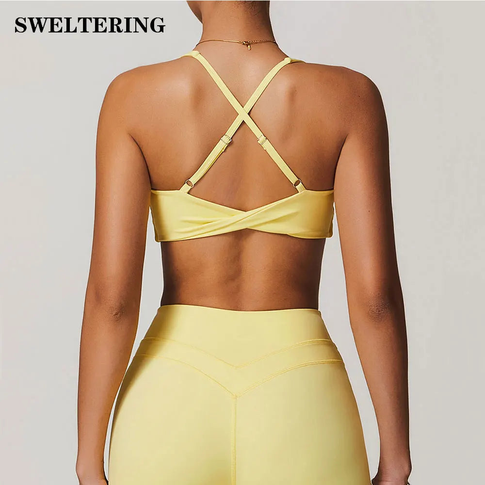 SWELTERING Women Fitness Yoga Bras Race Back Sports Bras Nylon Top Women Bra Sexy Crisscross Breathable Underwear For Women Gym - ATFH