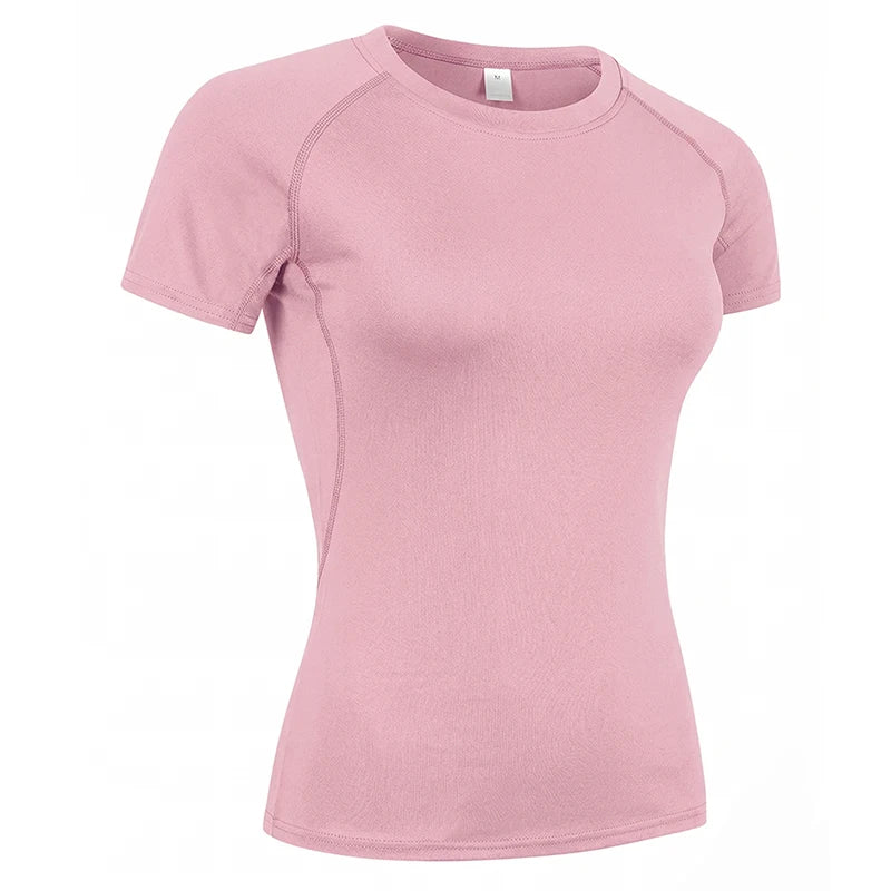 Women's Compression Shirt Short Sleeve Athletic Yoga Running T-Shirt Summer Gym Workout Quick Dry Stretchy Tees Tops Baselayer - ATFH