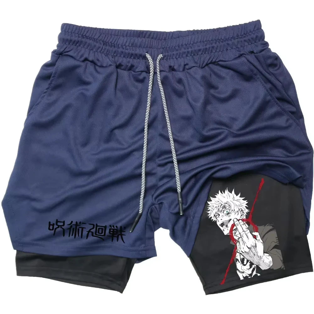 Anime Jujutsu Kaisen Gym Shorts Fitness 2 in 1 Compression Performance Shorts Workout Quick Dry Athletics Short Pants RL0601