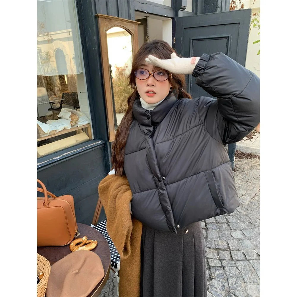 Stand Collar Outerwear Cute Female Long Sleeve Clothing Bread Cotton Coats Top Korean Style Thickened Winter Short Cotton Jacket