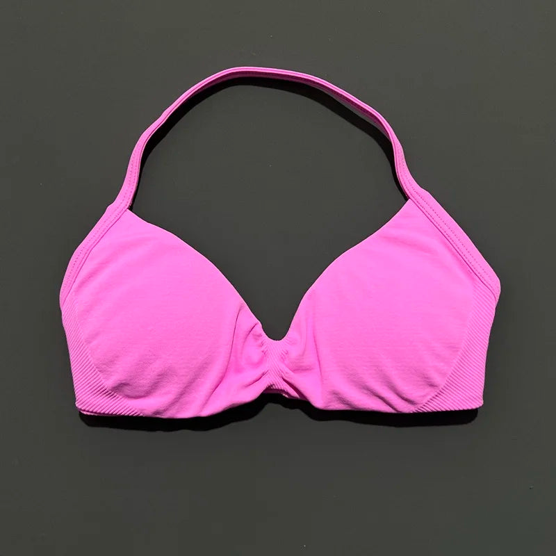 Sports Strappy Bra Yoga Underwear Women Gym Top Running Exercise Backless Bra High Support Active Wear Fitness Workout Halter - ATFH