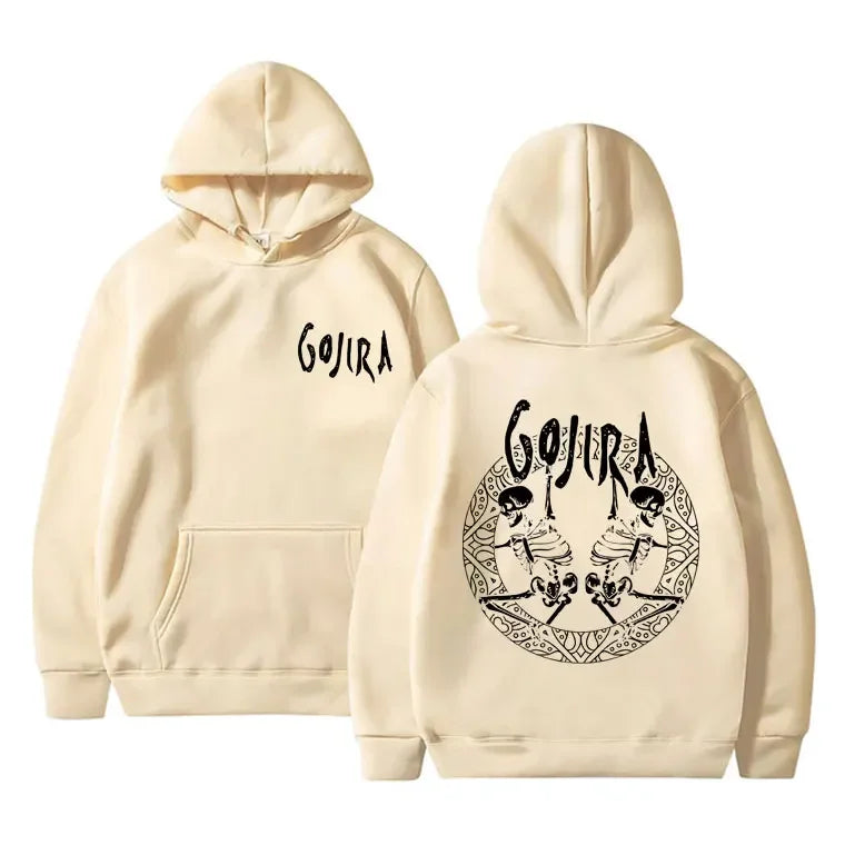 French Metal Band Gojira Skeleton Double Sided Graphic Hoodie Men Women Vintage Hooded Pullover Male Casual Oversized Hoodies