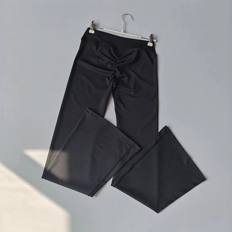 High Waist Crossover Flare Yoga Leggings for Women V Cross Tummy Control Wide Leg Bell Bottoms Fitness Pants Gym Leggings ATFH