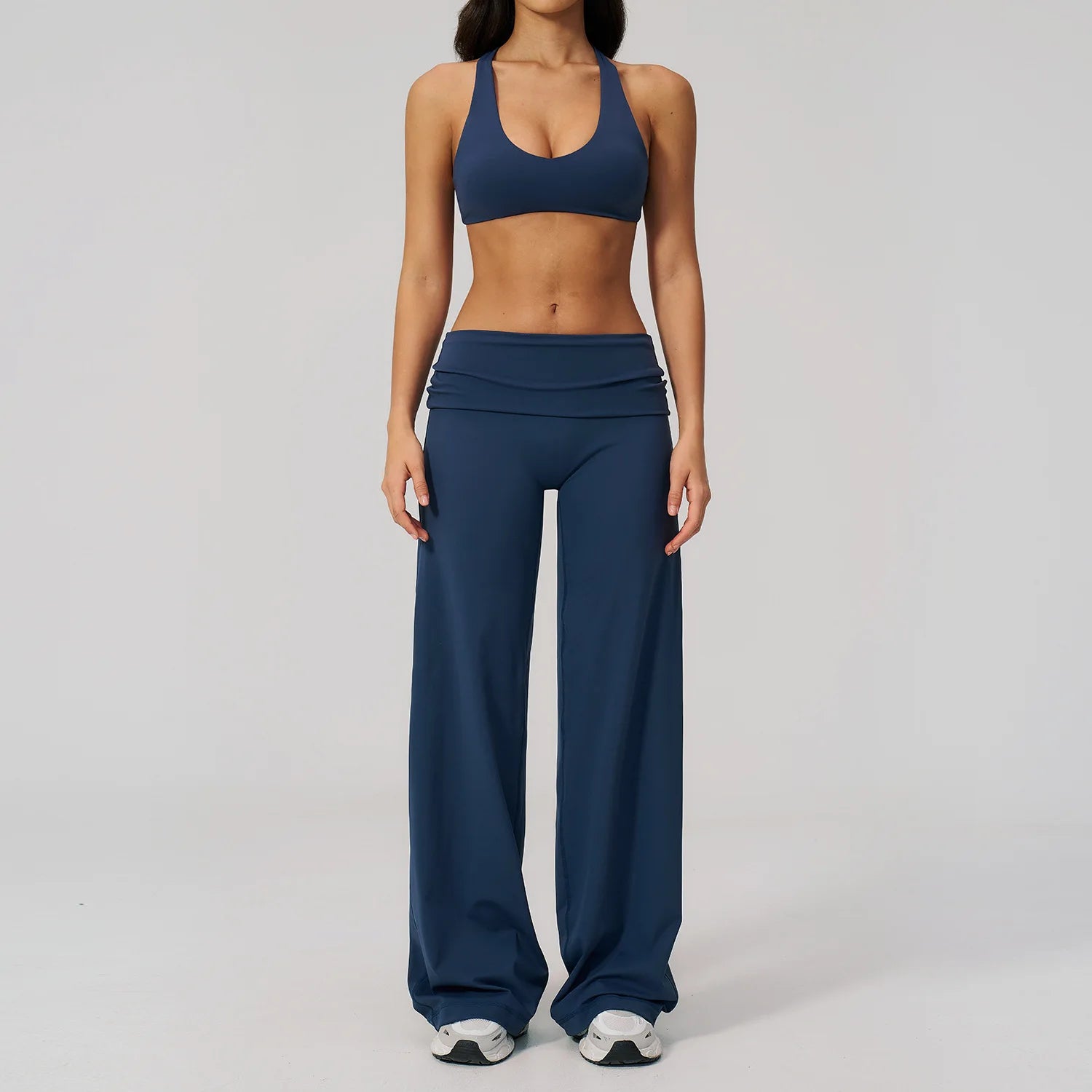 2PCS Fitness Suit Gym Tracksuits Deep V Yoga Bra Athletic Wear Female High Waist Workout Flared Pants Sports Set Yoga Clothes