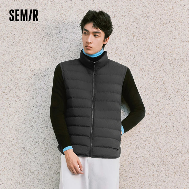 Semir Men Down Vest Water Repellent Lightweight Build 90 Percent Down Fill Stand Collar Solid Color Commuter Style 2026 Winter
