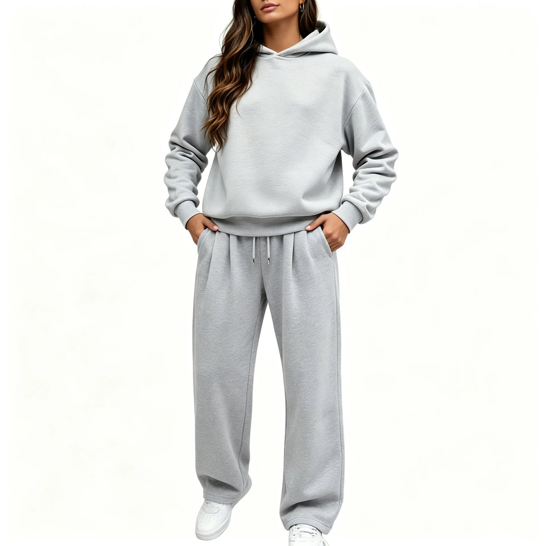 Casual Hooded Sweatshirt Set 2026 Autumn And Winter Solid Color Long Sleeved Women's Fashionable Loose Women's Top Two-piece Set