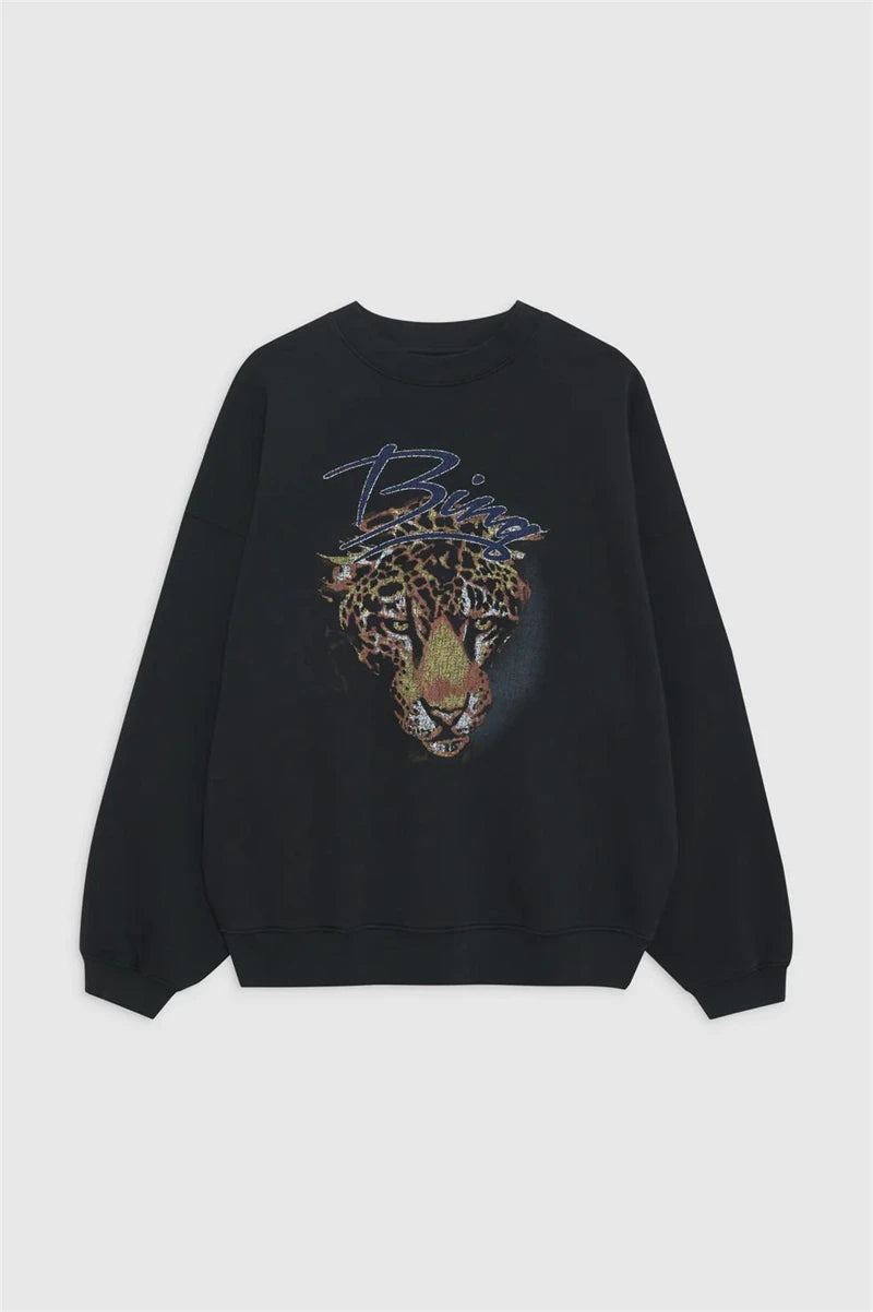New Autumn Winter Styles North American Tiger Head Digital Printing Washed Fried Color Distressed Women's AB Sweatshirt - ATFH