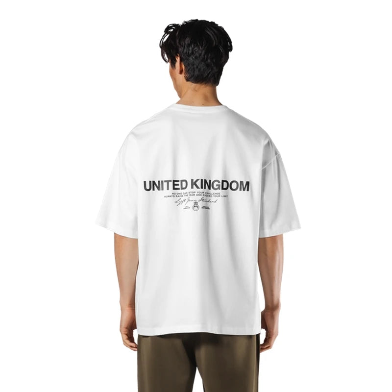 LYFT UNITED KINGDOM Trendy Loose Fitting Men's Sports Short Sleeved T-shirt Pure Cotton Gym Running Shirts Training Clothes Tees ATFH