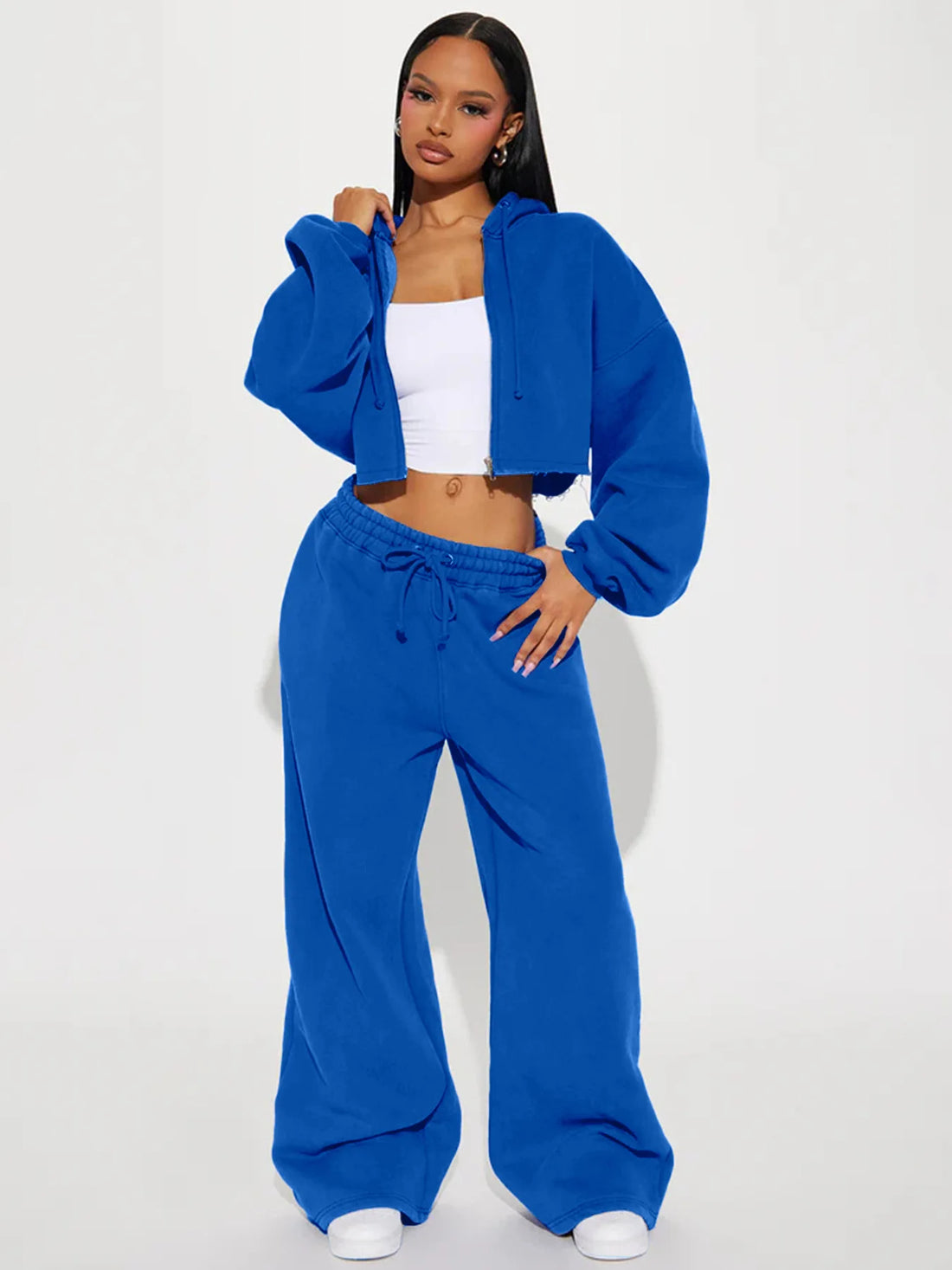 Fashion Hooded Hood Zipper Cardigan Long Pants Suit Lady Lace-up High-waisted Outfit Autumn Winter Woman's Two-piece Sports Set