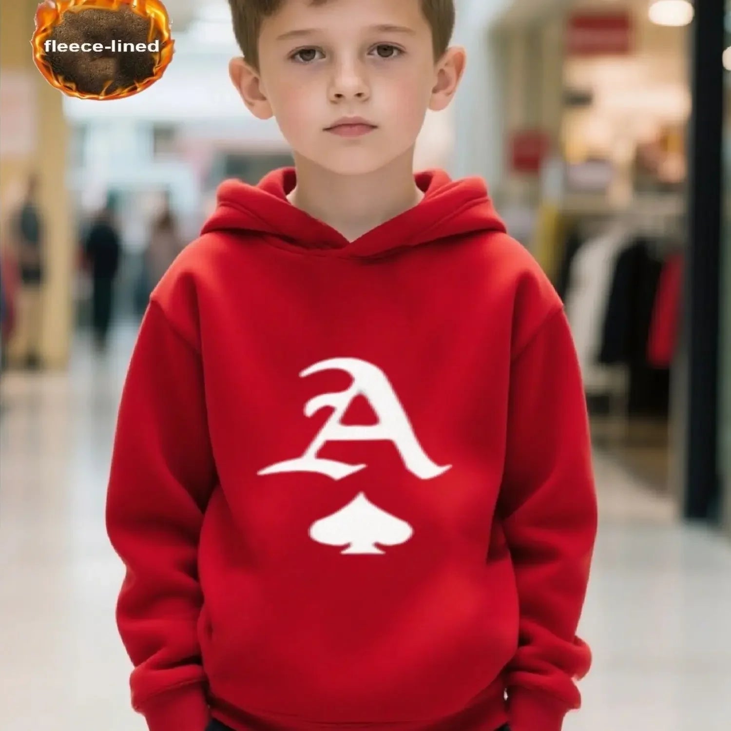 Boys' Hooded Sweatshirt Autumn/Winter Casual Pullover Hoodie Retro Floral Letter A Spade Print Top