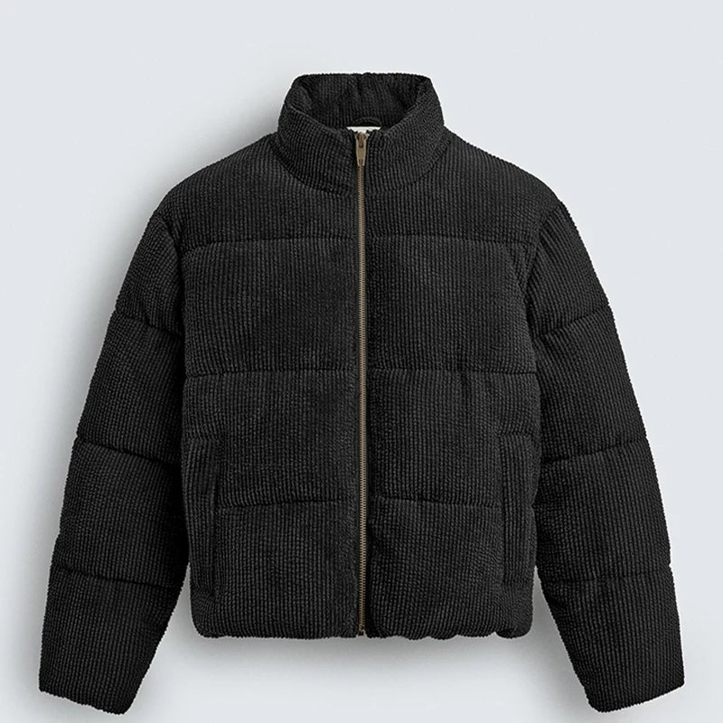 Retro Corduroy Stand up Collar Loose Thicken Cotton Jacket for Men Winter ATFH