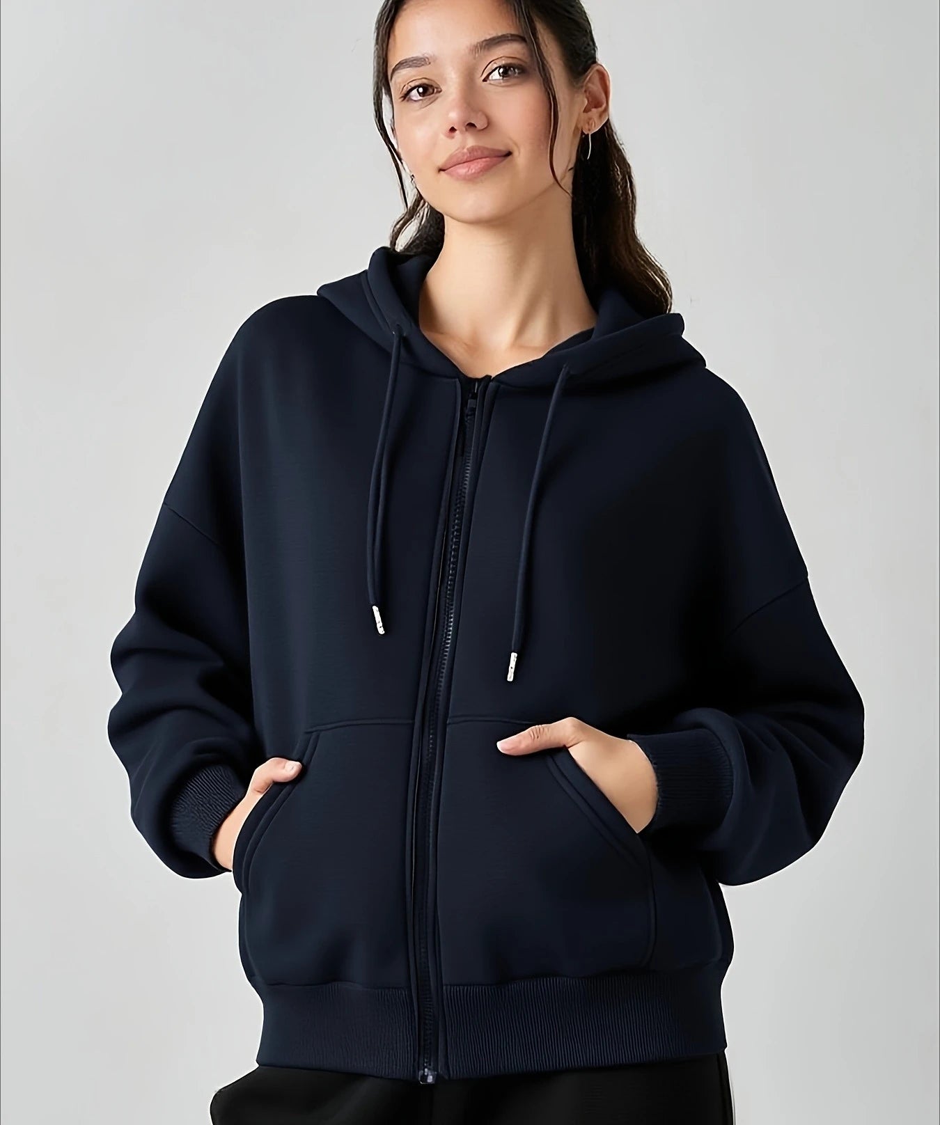 Women's Casual Oversized Hoodies Sweatshirt Zipper Pockets Solid Color Pullover Loose Fit  Autumn Winter Fall Streetwear Jacket - ATFH