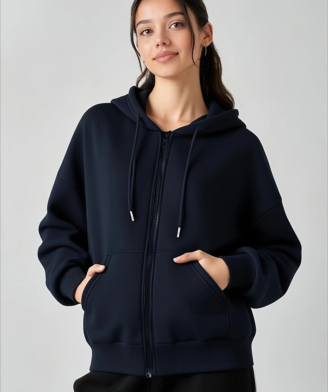 Women's Casual Oversized Hoodies Sweatshirt Zipper Pockets Solid Color Pullover Loose Fit  Autumn Winter Fall Streetwear Jacket - ATFH