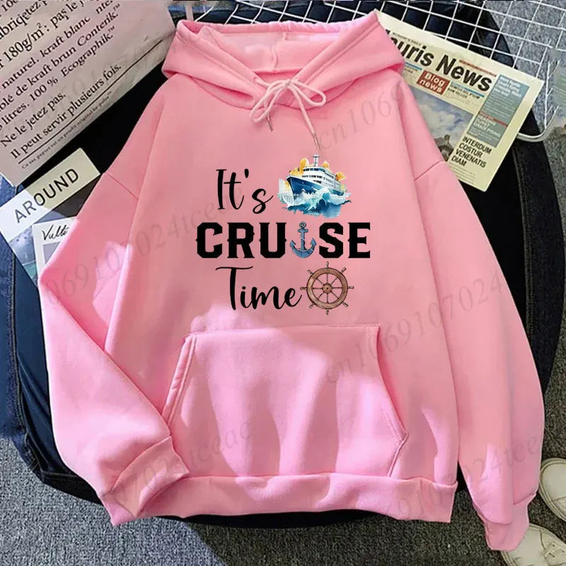It's Cruise Time Friends Hoodies Vacation Travel Sweatshirts Cruise Ship Graphic Tops Family Cruise Trip Pullover Tracksuits
