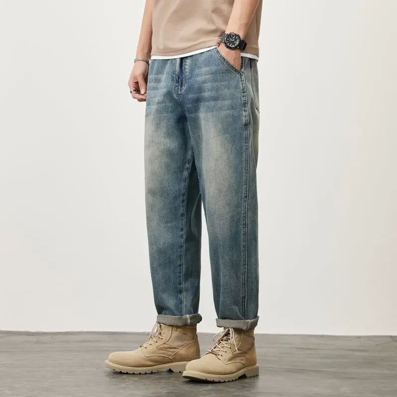 Summer Micro-cone Straight Jeans for Men Loose Comfortable and Versatile Casual Teenager Trendy Retro Trousers jeans for man ATFH