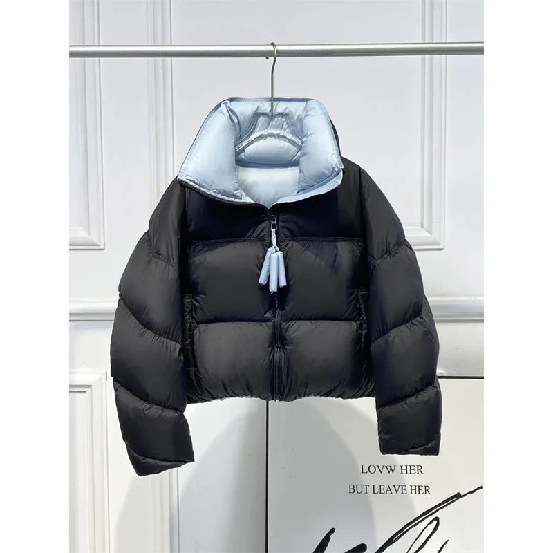 2025 New Autumn Winter Fashion Parkas Jacket Lady Thick Warm Bread Outwear Vertical Collar Down Cotton Coat Women Short Top