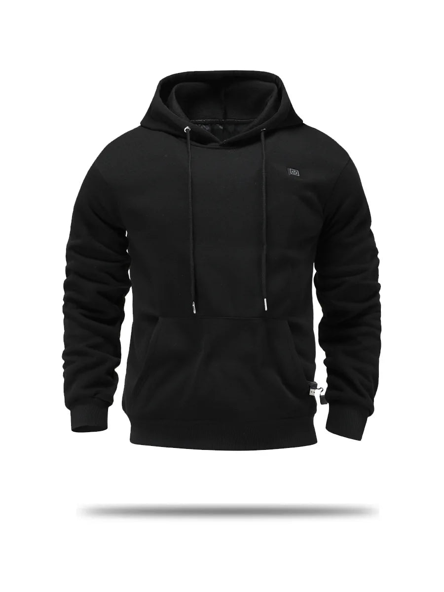 Mens USB Heated Jacket Winter Electric Heating Sweatshirt with Hood Warm Rechargeable Thermal Clothing for Outdoor Sports Skiing - ATFH
