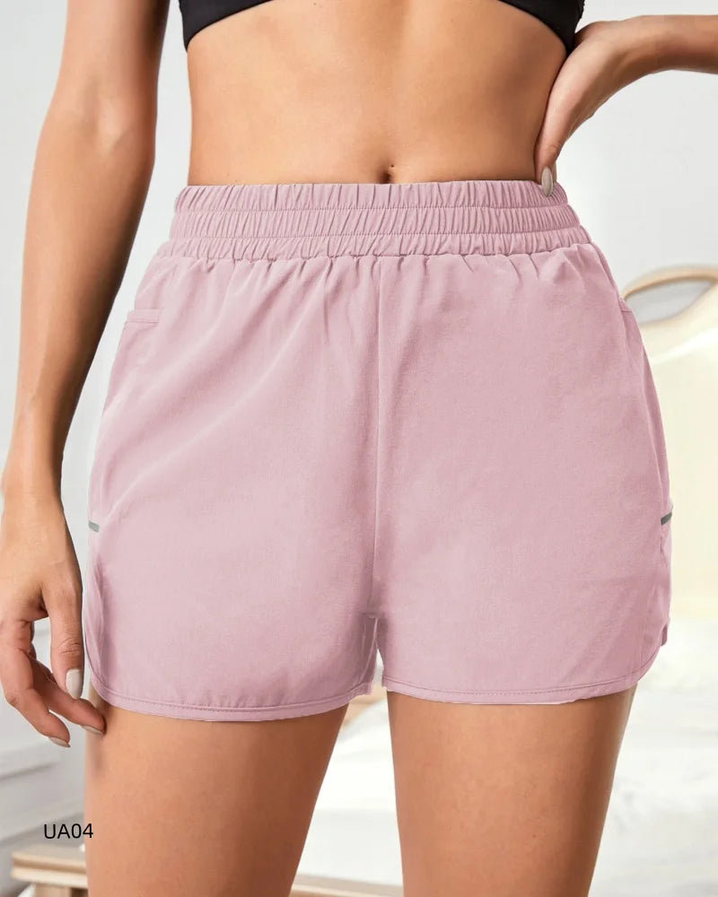 Summer high waisted yoga shorts, fashionable and sexy running and fitness pants, solid color practical pocket casual shorts Tahsi Fashion House