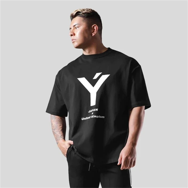 2026 Summer Oversize GYM Style Fitness Sports Men's Short Sleeve T-shirt Fashion Casual Cotton Loose Tees Tops ATFH