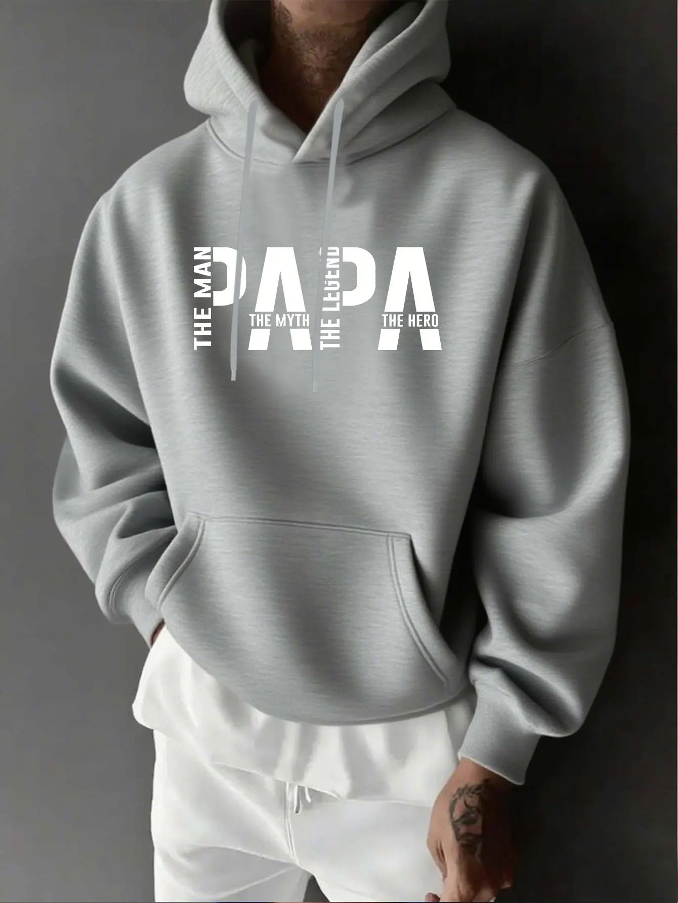 Father's Day Men's Sweatshirt, PAPA Letterprint Cap Sock, American Retro Hooded Sweatshirt, Men's Long-Sleeved Hooded Shirt