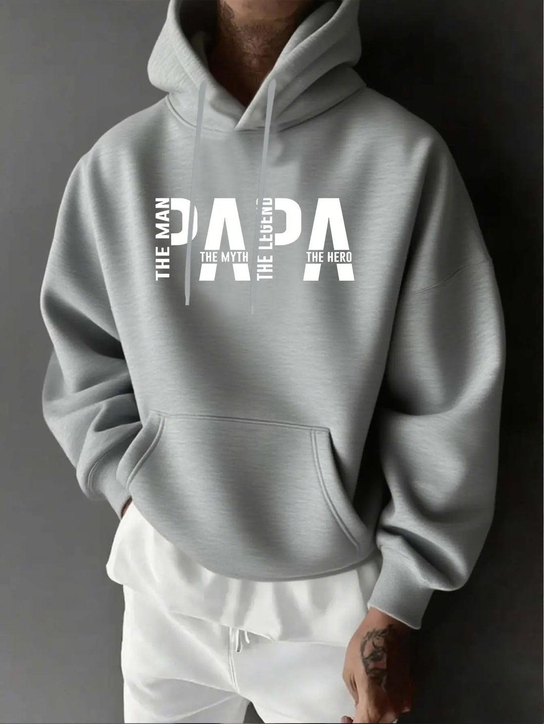 Father's Day Men's Sweatshirt, PAPA Letterprint Cap Sock, American Retro Hooded Sweatshirt, Men's Long-Sleeved Hooded Shirt