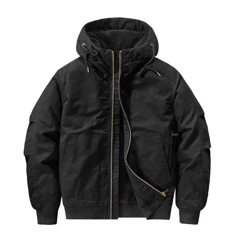 Winter Men's Fleece Warm Bomber Jackets Fashion Men Cotton Thermal Tactical Hooded Coats Men Multi-pocket Windbreaker Jacket 6XL
