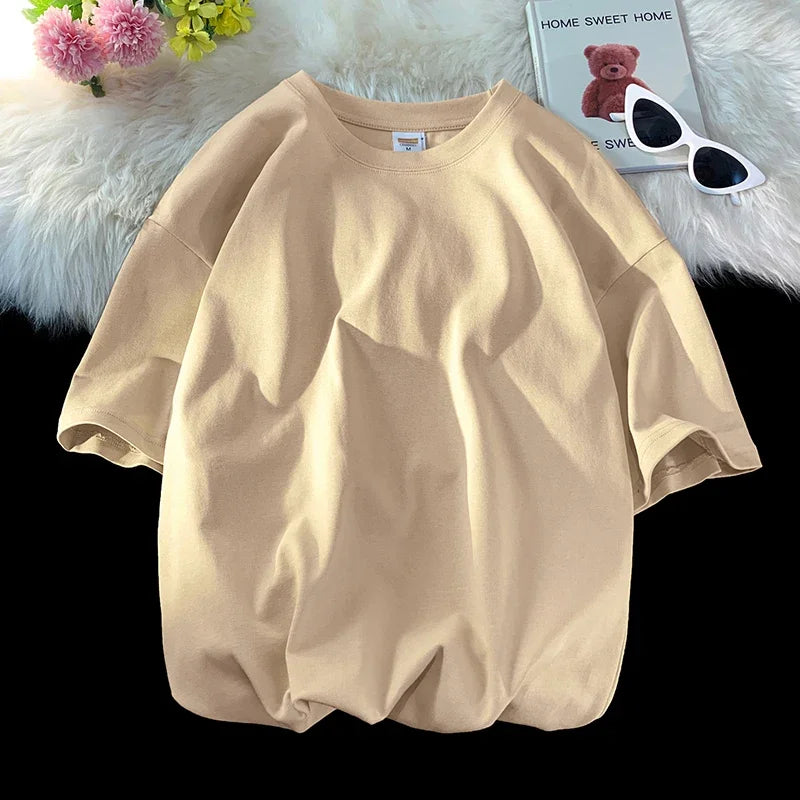 LEGIBLE Summer short sleeve T-Shirt Women Cotton Tee Shirt Loose Solid Basic Oversized T Shirt Women O-neck Tshirt Women - ATFH
